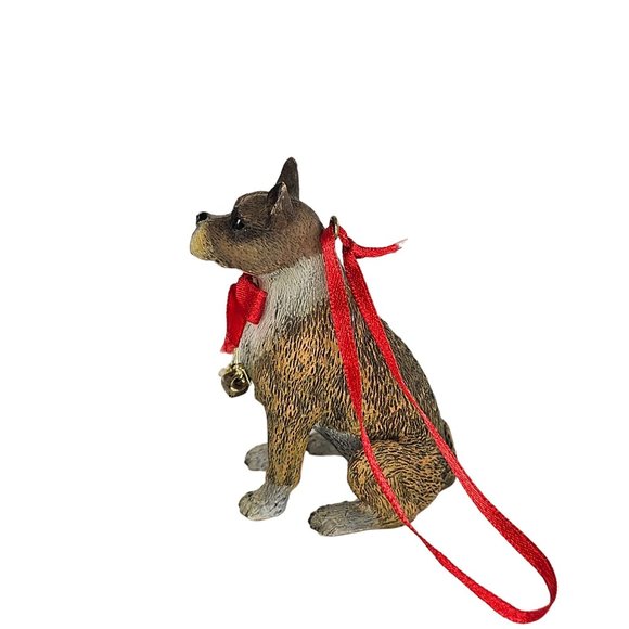 Vintage Boxer Pit Bull Dog Christmas Ornament Red Bow - Picture 5 of 8